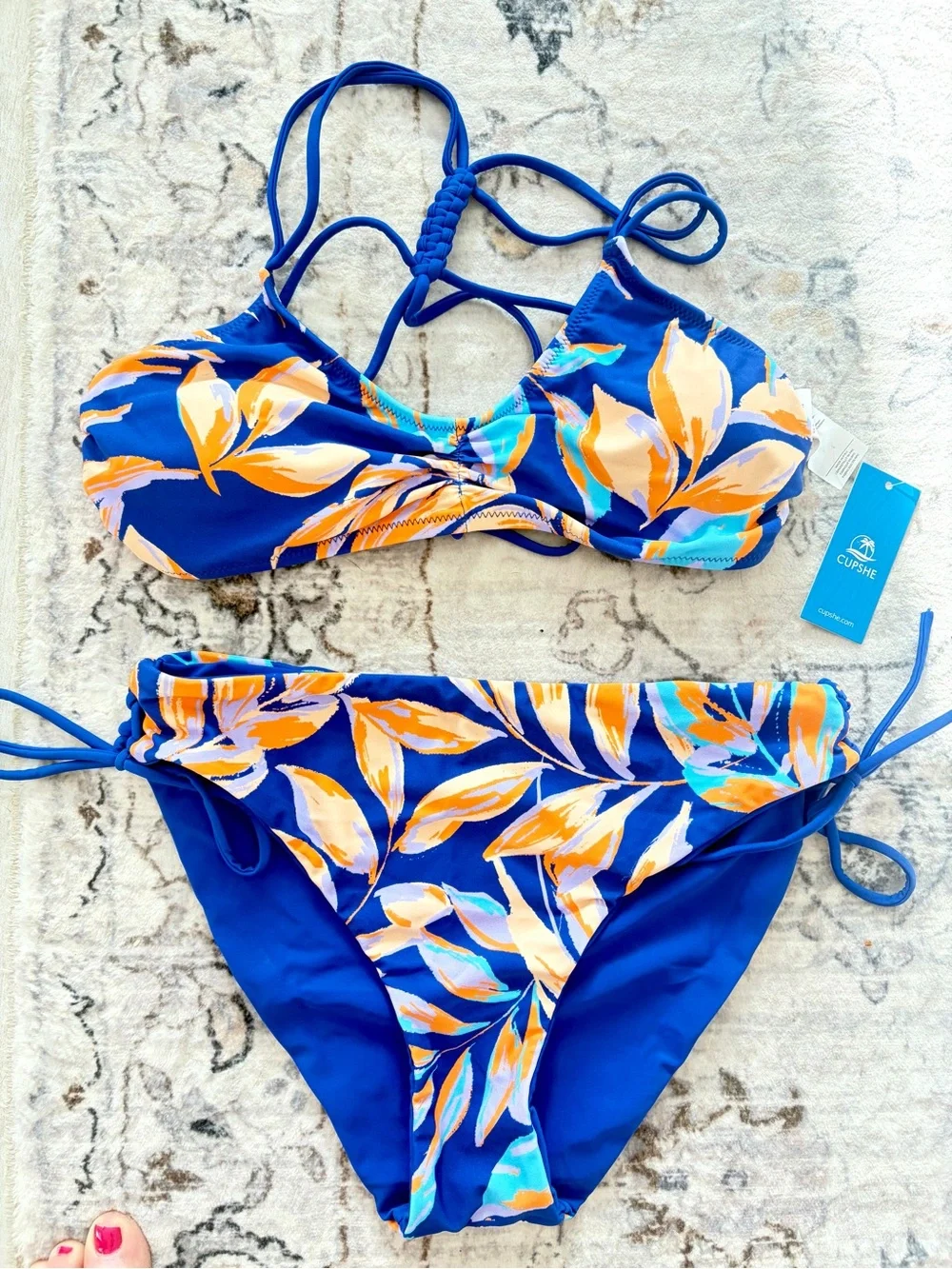 Blue Cupshe Tropical Leaf Print Women's Bikini Set